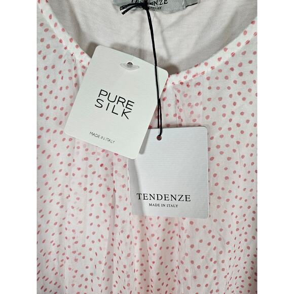 Tendenze Tank Top 100% Silk Blouse White Pink Polka Dot Sheer Silk NWT Med - Picture 5 of 8